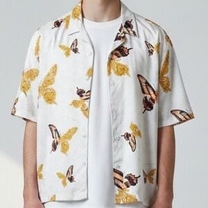 Butterfly Baroque gold Print Short Sleeve Shirt XL Luxe maximalist streetwear‎